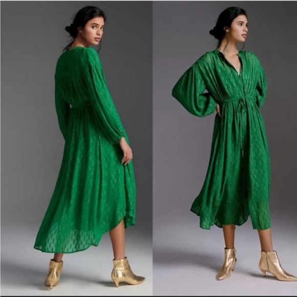 ANTHROPOLOGIE Allene Shimmer - Green Dress - Large - Picture 3 of 9